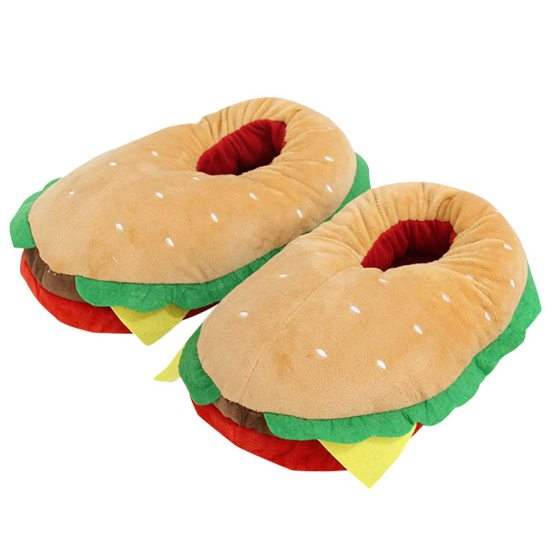 Women Bags And Shoes - Pantoufles en peluche Hamburger de dessin