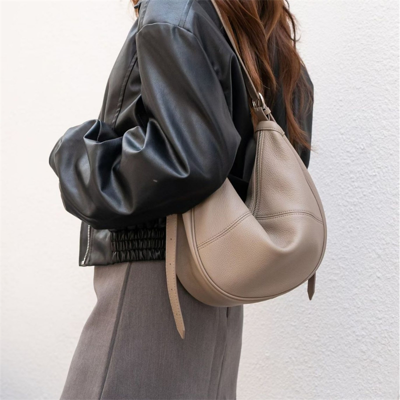 Women Bags For Work - Sac Hobo Demi-Lune en Cuir Véritable